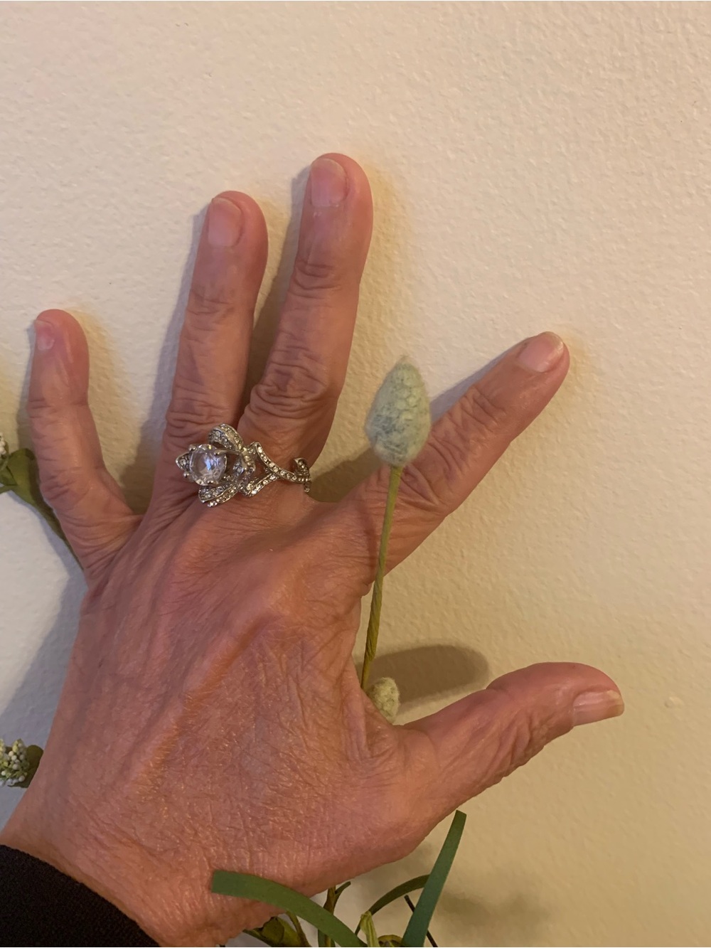 Silver-Tone Crystal Flower Ring - Silver